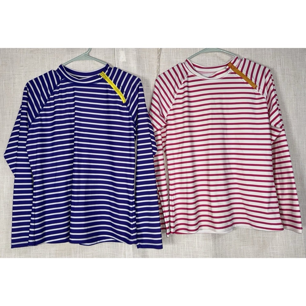 CABANA LIFE‎ Women's Large Lot of 2 UPF 50 Stripe Zipper Swim Top Rashguard